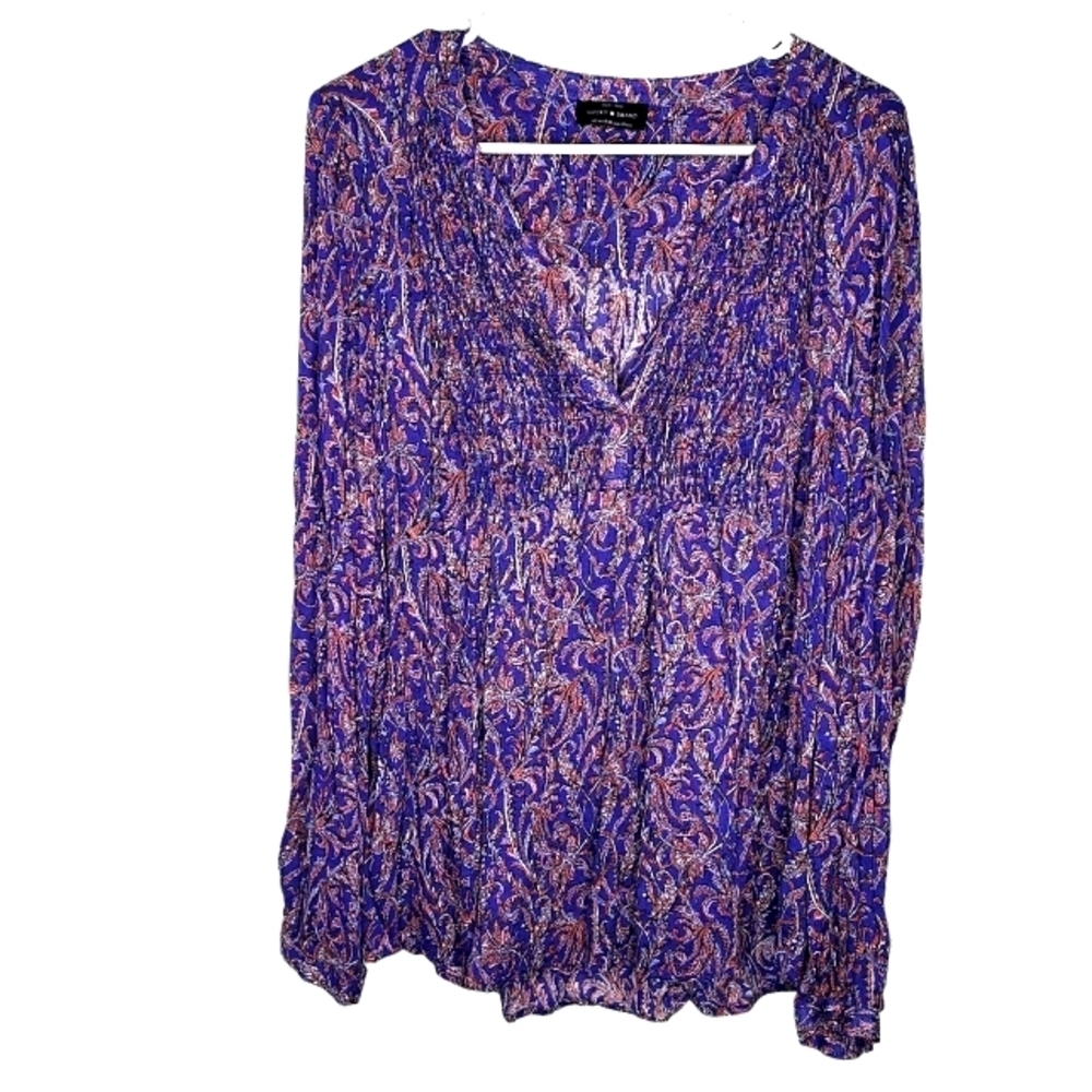 Lucky Brand Purple Paisley V-Neck Long Sleeve Blouse Size Large